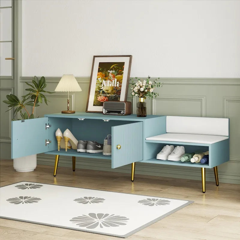 54.3 Shoe Storage Bench with Hidden Storage and Upholstered Cushions for Bedside
