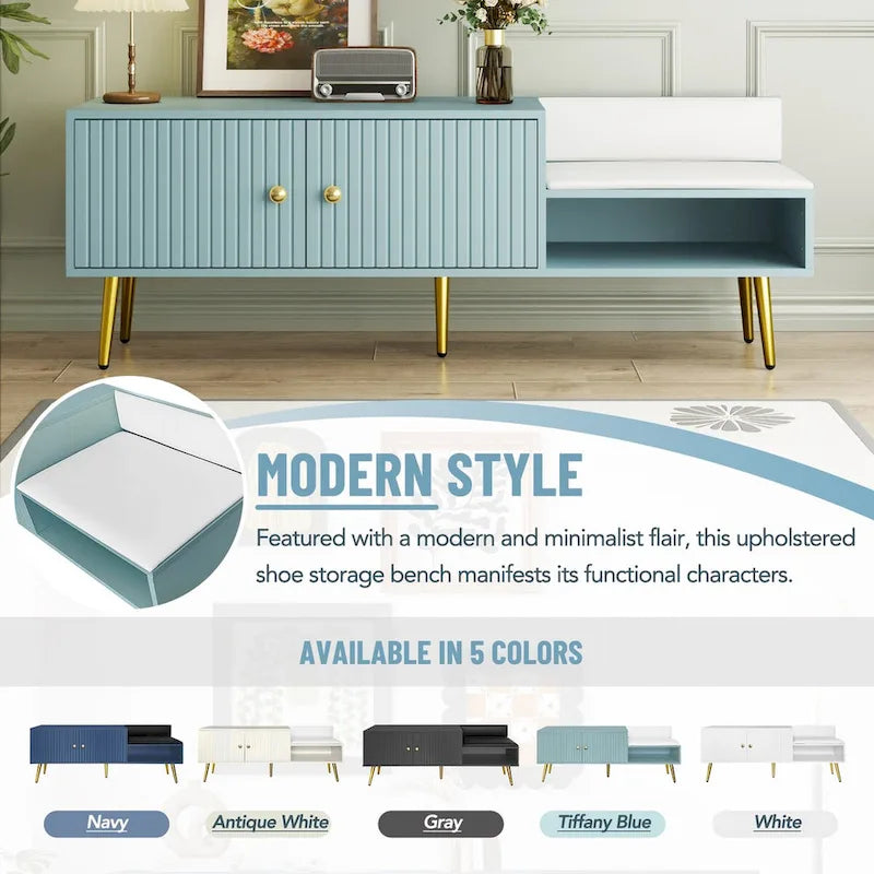 54.3 Shoe Storage Bench with Hidden Storage and Upholstered Cushions for Bedside