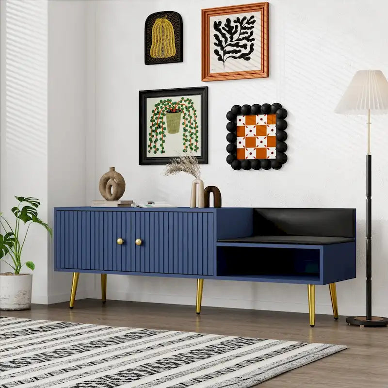 54.3 Shoe Storage Bench with Hidden Storage and Upholstered Cushions for Bedside