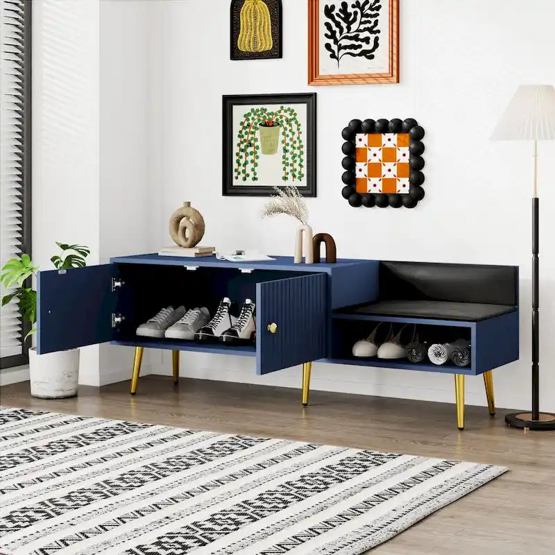 54.3 Shoe Storage Bench with Hidden Storage and Upholstered Cushions for Bedside