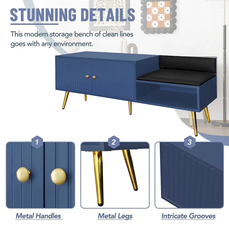 54.3 Shoe Storage Bench with Hidden Storage and Upholstered Cushions for Bedside