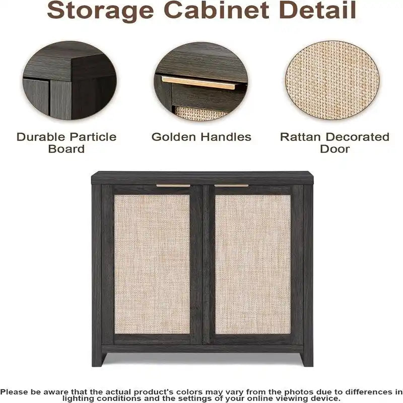 Rattan Door Sideboard Storage Cabinet with Adjustable Shelves