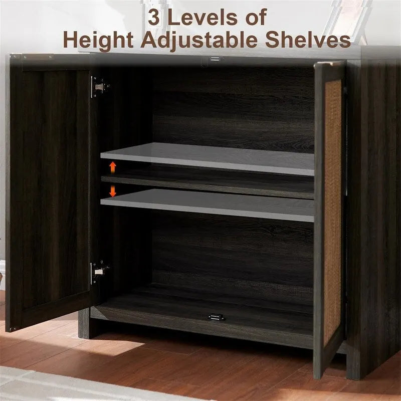 Rattan Door Sideboard Storage Cabinet with Adjustable Shelves