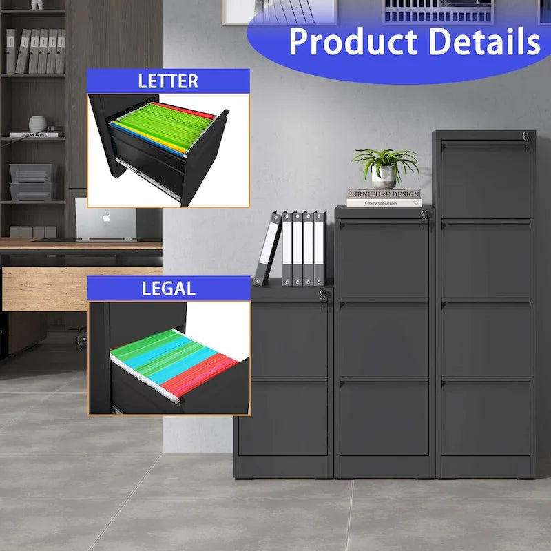 3 Drawer Metal Vertical File Cabinet with Lock