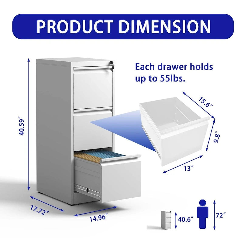 3 Drawer Metal Vertical File Cabinet with Lock
