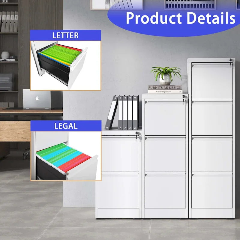 3 Drawer Metal Vertical File Cabinet with Lock