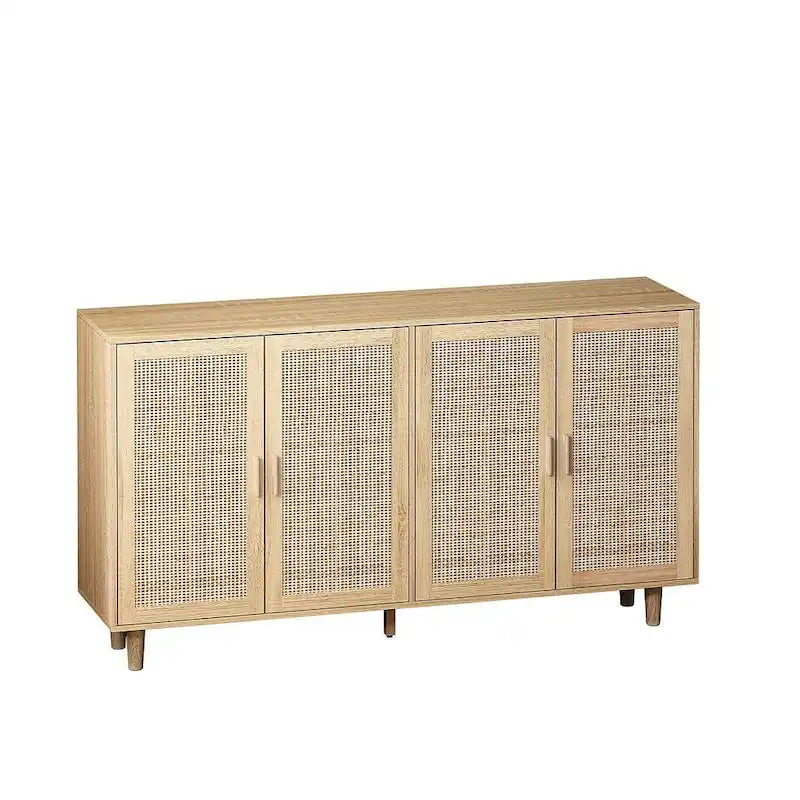 Rattan Decorative 4 Doors Freestanding Storage Cabinet
