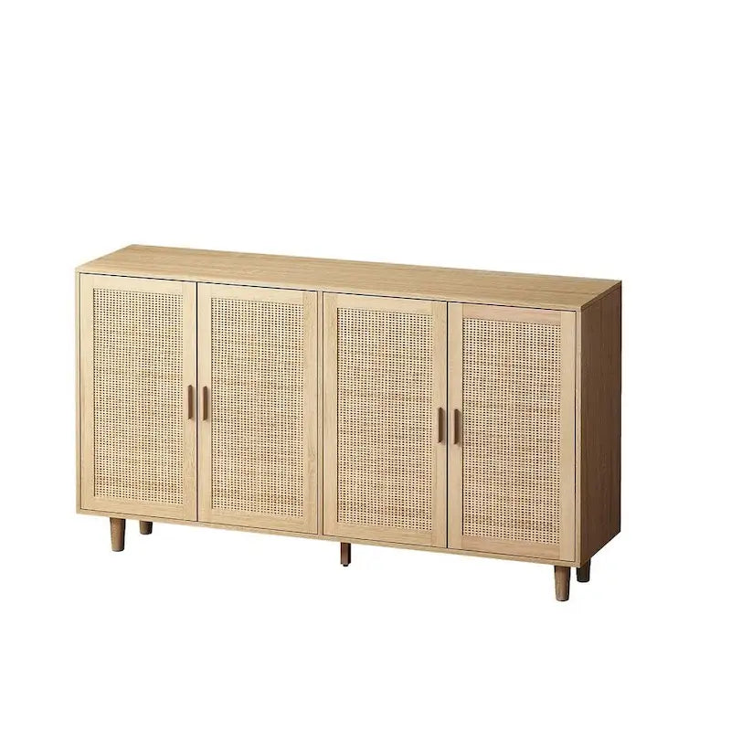 Rattan Decorative 4 Doors Freestanding Storage Cabinet