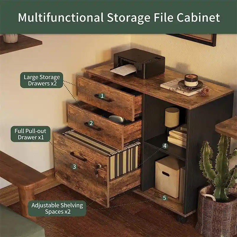 3-Drawer Mobile File Cabinet - 14.2D x 31.5W x 25.4H