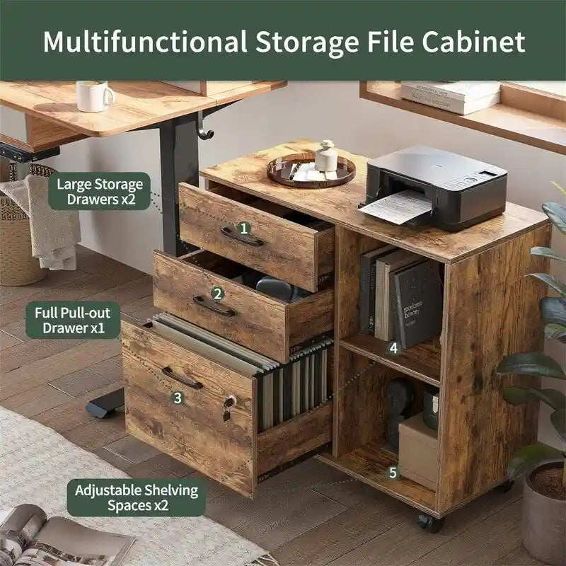 3-Drawer Mobile File Cabinet - 14.2D x 31.5W x 25.4H