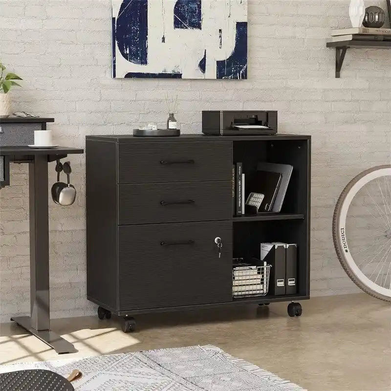 3-Drawer Mobile File Cabinet - 14.2D x 31.5W x 25.4H
