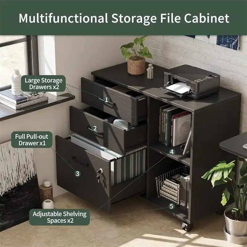3-Drawer Mobile File Cabinet - 14.2D x 31.5W x 25.4H