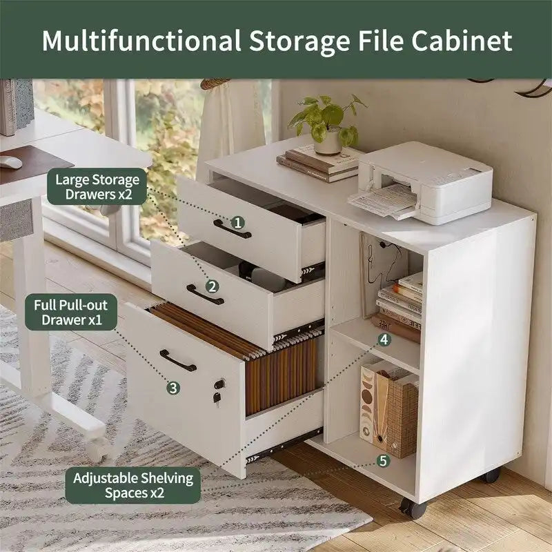 3-Drawer Mobile File Cabinet - 14.2D x 31.5W x 25.4H