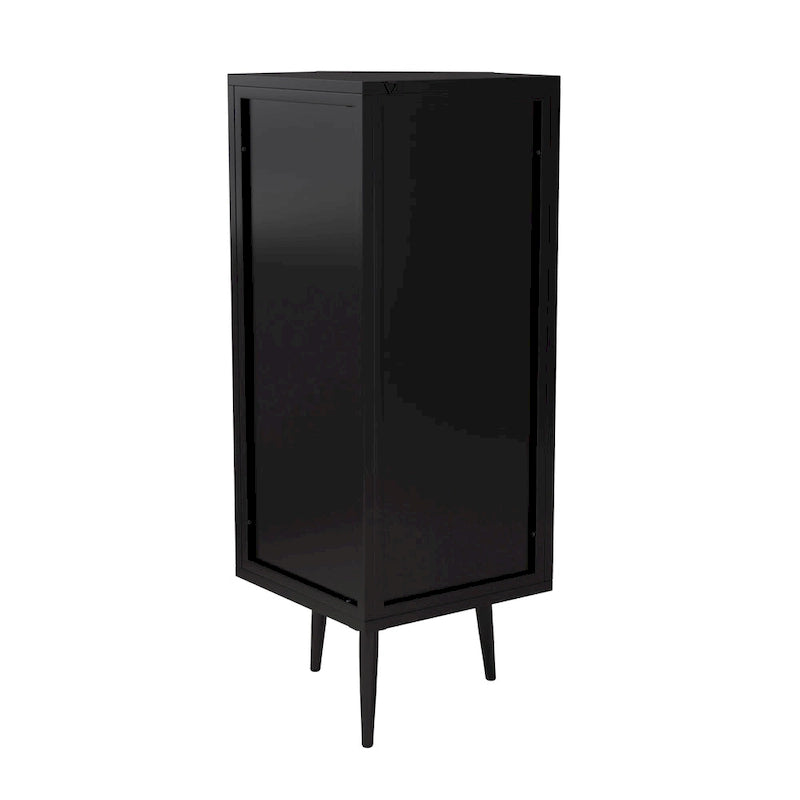 Three Tiers Cabinet with Tempered Glass Doors and Storage Shelves