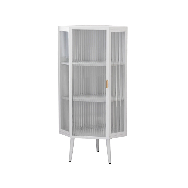 Three Tiers Cabinet with Tempered Glass Doors and Storage Shelves