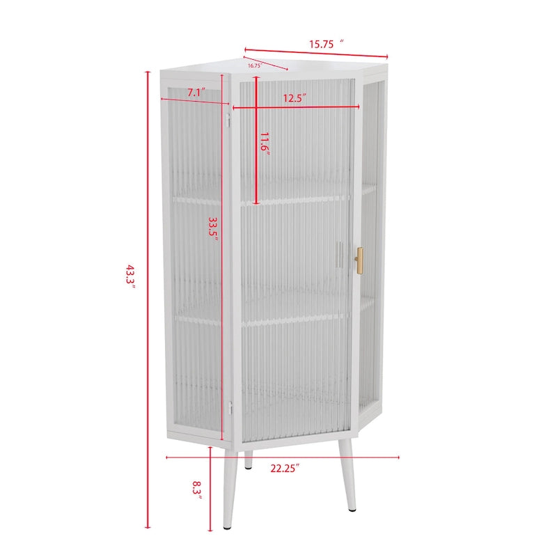 Three Tiers Cabinet with Tempered Glass Doors and Storage Shelves