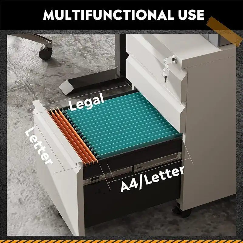 3-Drawer Mobile File Cabinet - 17.1D x 14.6W x 23.8H