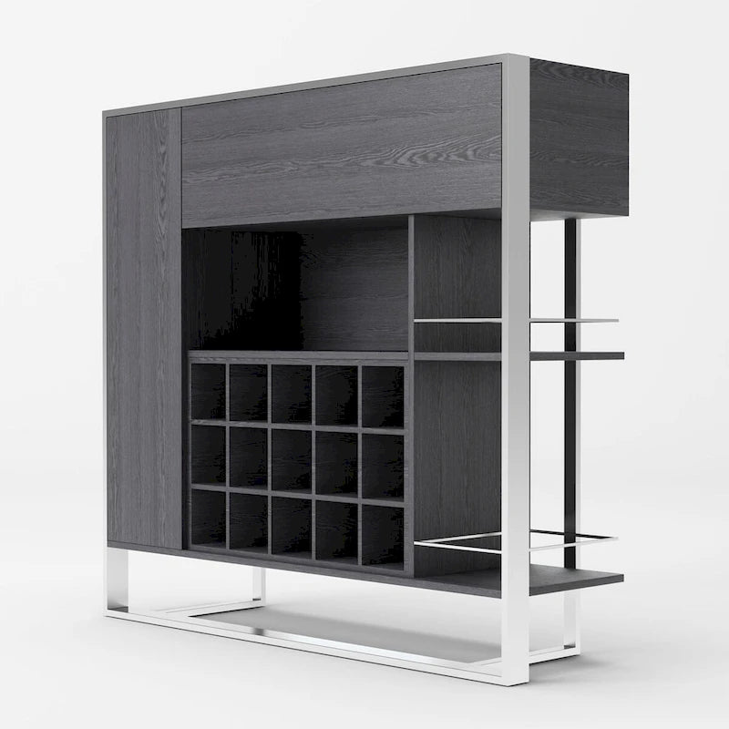 Elm Grey & Stainless Steel Wine Cabinet