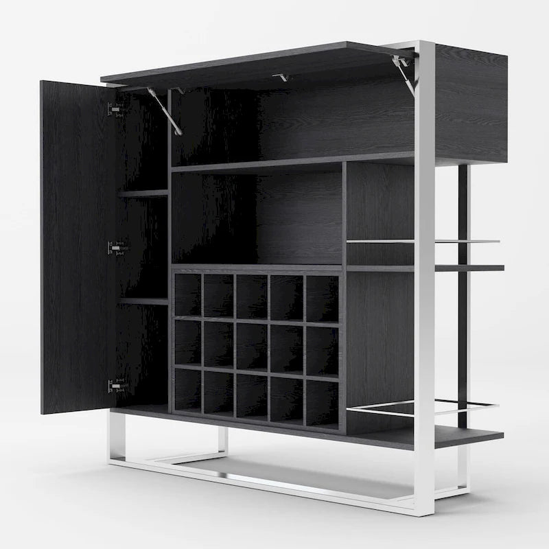 Elm Grey & Stainless Steel Wine Cabinet