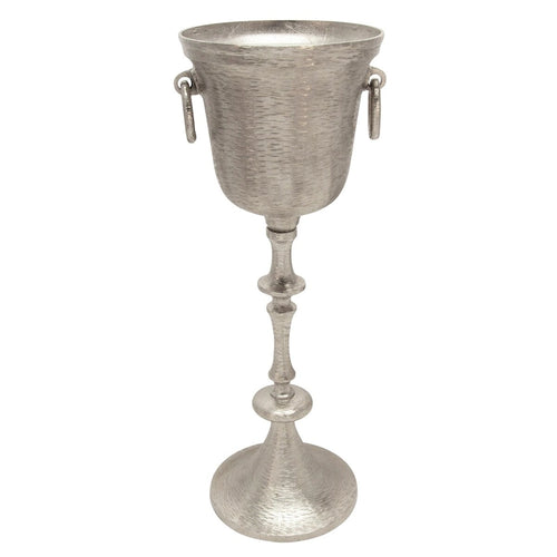 31 Metal Wine Cooler Contemporary Vintage Industrial Aluminum Silver Wine Cooler on Pedestal Stand for Home and
