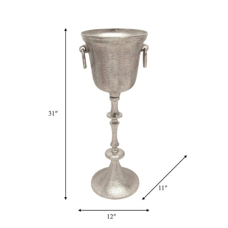 31 Metal Wine Cooler Contemporary Vintage Industrial Aluminum Silver Wine Cooler on Pedestal Stand for Home and