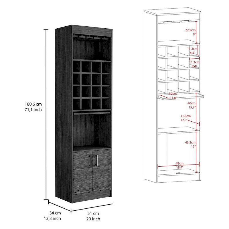 Bar Cabinet for Kitchen, Dining Room,Living Room, Smokey Oak