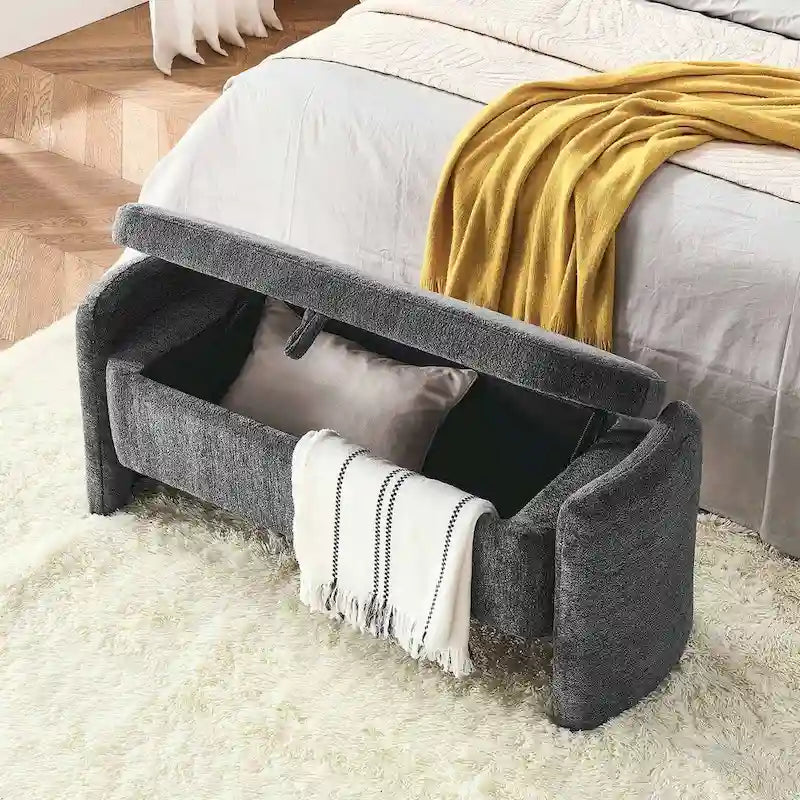 47.24 Chenille Fabric Oval Ottoman Storage Bench