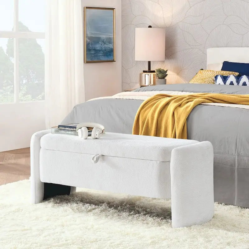 47.24 Chenille Fabric Oval Ottoman Storage Bench