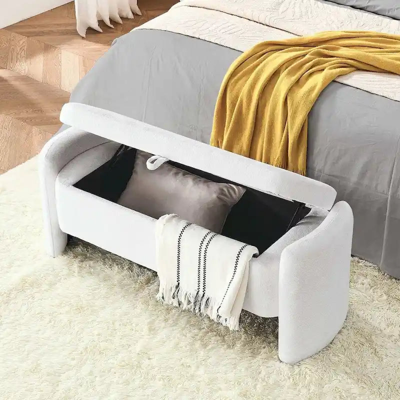 47.24 Chenille Fabric Oval Ottoman Storage Bench