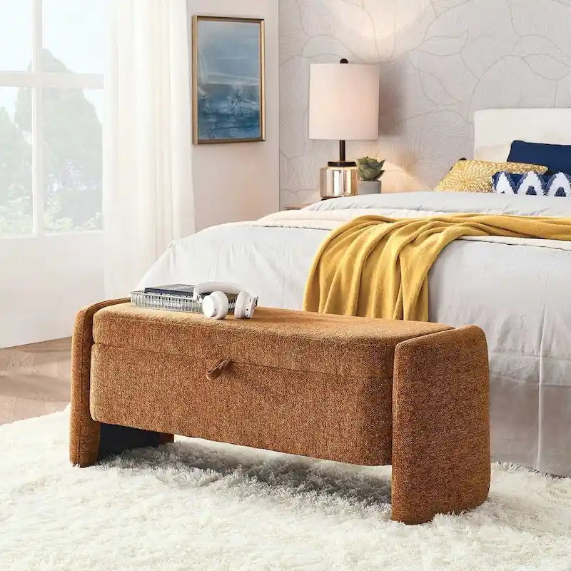 47.24 Chenille Fabric Oval Ottoman Storage Bench