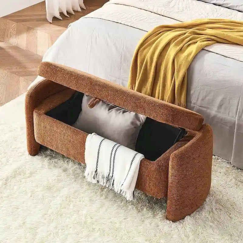 47.24 Chenille Fabric Oval Ottoman Storage Bench