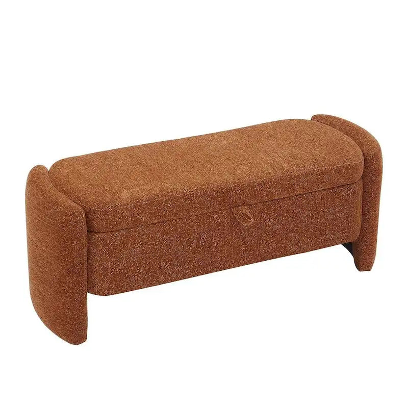 47.24 Chenille Fabric Oval Ottoman Storage Bench