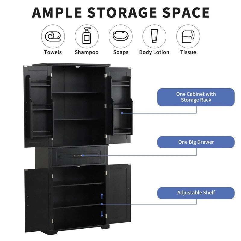 Bathroom Storage Cabinet with Doors and Drawer, Adjustable Shelf
