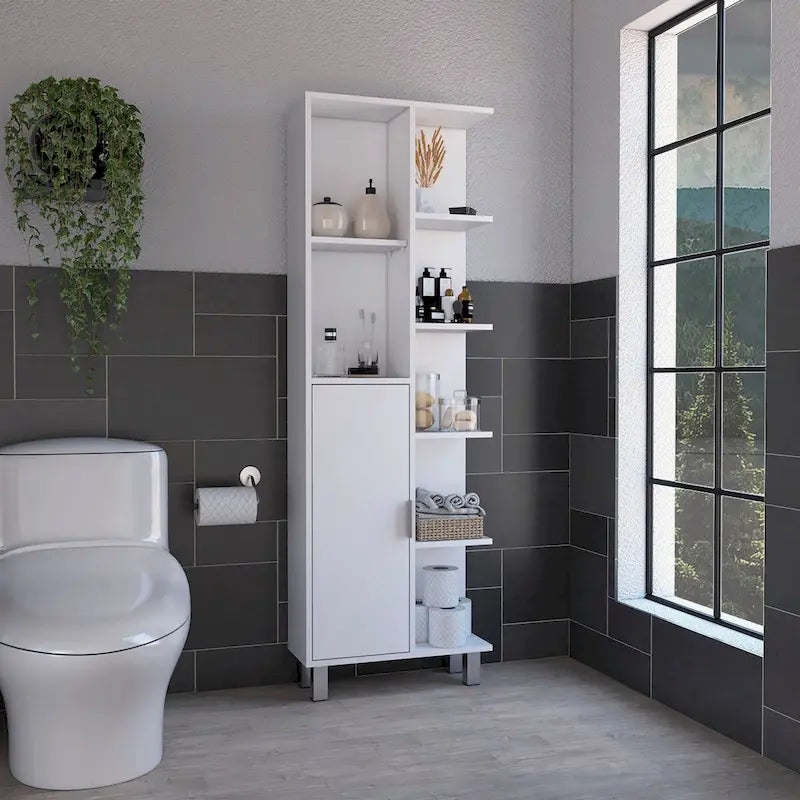 63" Tall Bathroom Linen Cabinet with 7 Open Shelves
