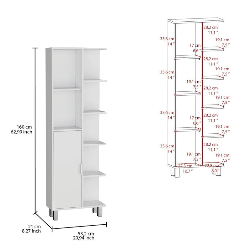 63" Tall Bathroom Linen Cabinet with 7 Open Shelves