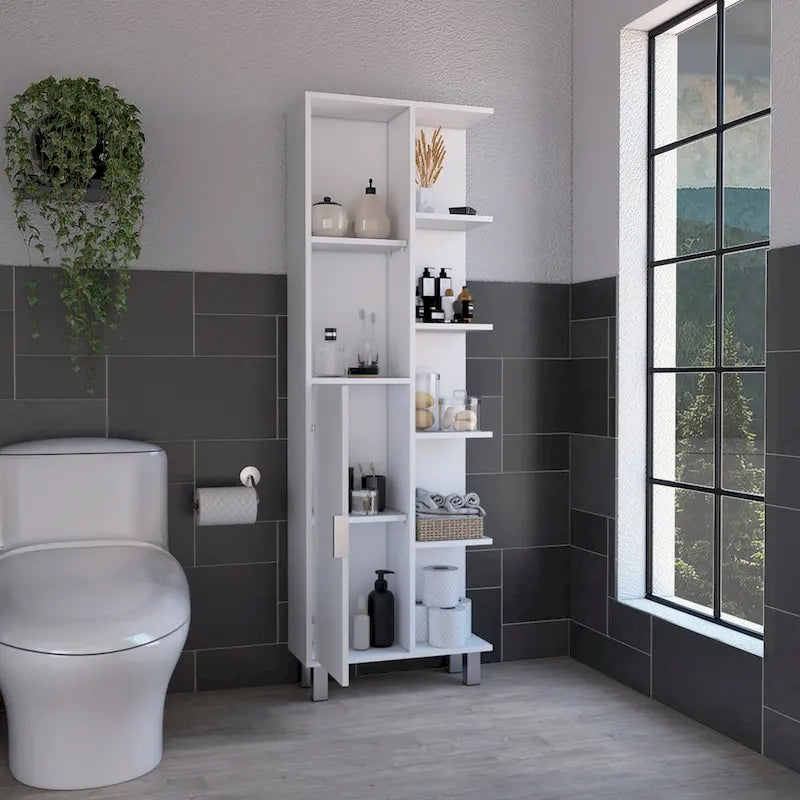 63" Tall Bathroom Linen Cabinet with 7 Open Shelves