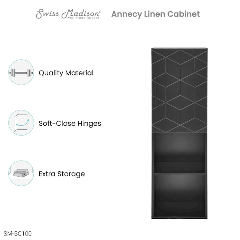 15 W x 46 H x 12 D Linen Cabinet in Phantom Black