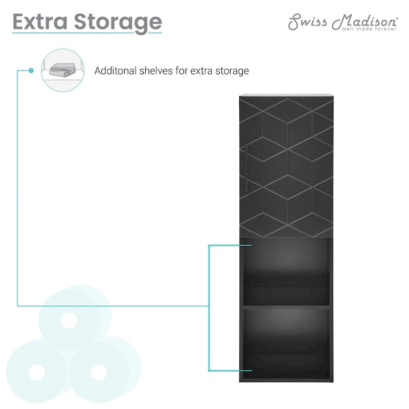 15 W x 46 H x 12 D Linen Cabinet in Phantom Black