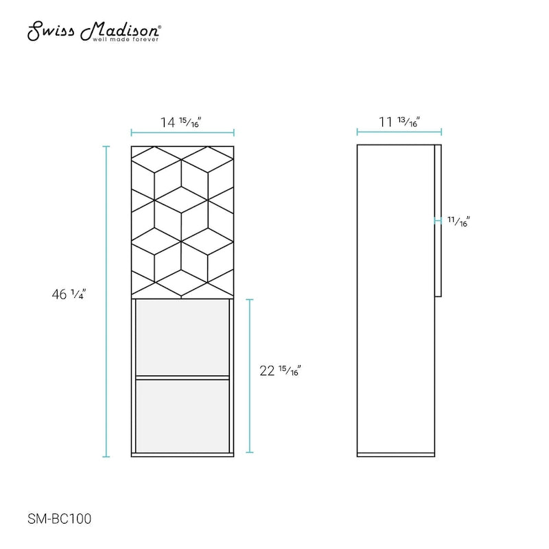 15 W x 46 H x 12 D Linen Cabinet in Phantom Black