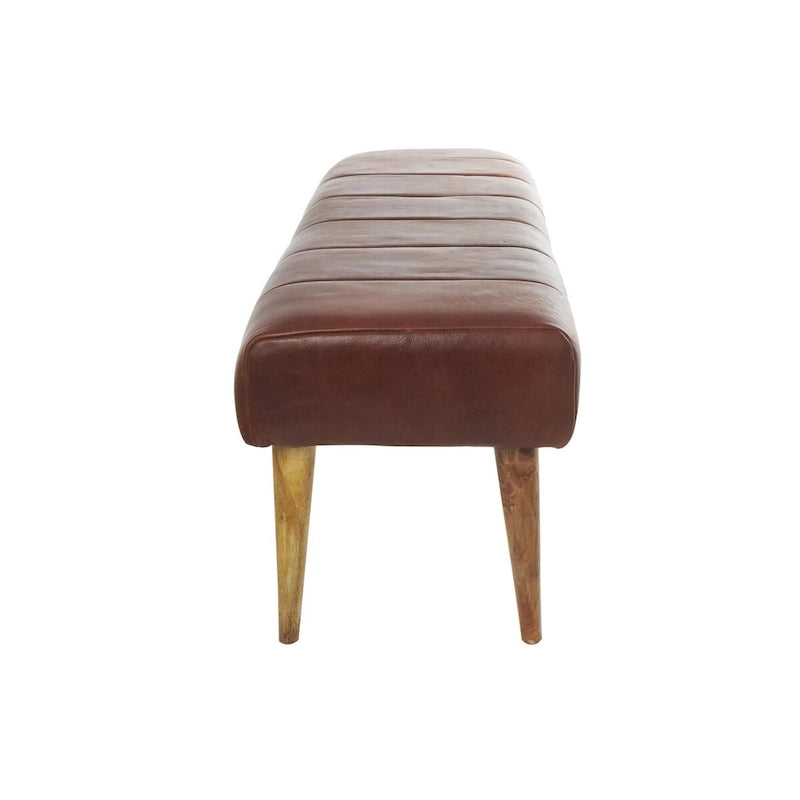 Brown Leather Upholstered Bench with Wooden Legs