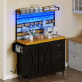 Large Rolling Kitchen Island with Power Outlet & LED Light