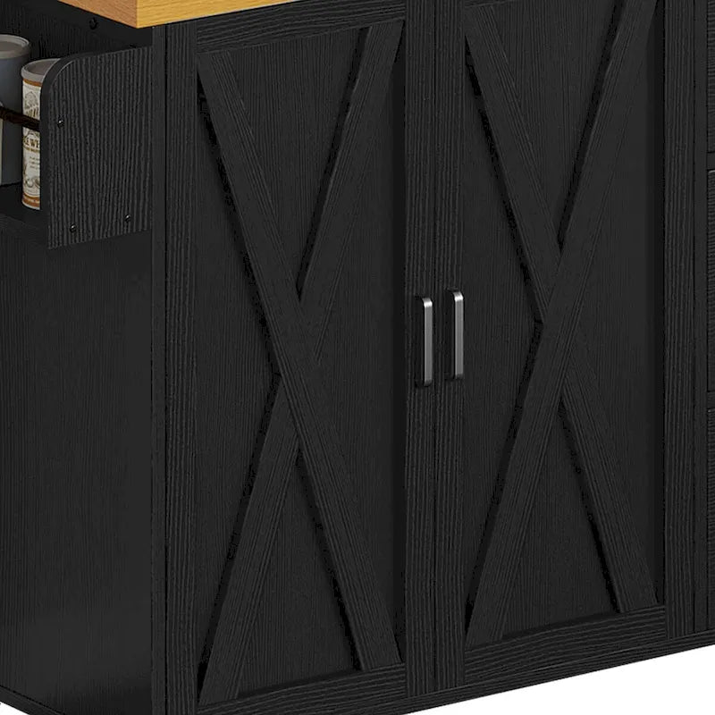Large Rolling Kitchen Island with Power Outlet & LED Light