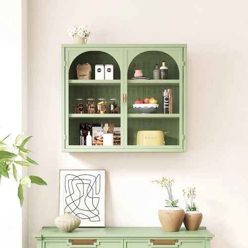 27.56" Modern Glass Door Wall Cabinet with Three-Tier Storage