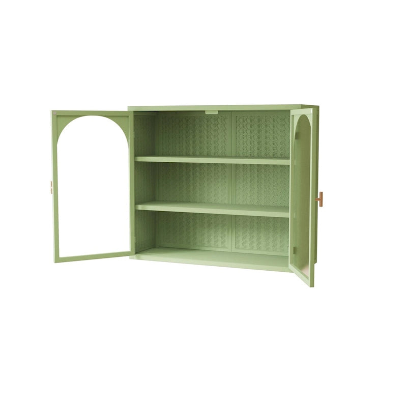 27.56" Modern Glass Door Wall Cabinet with Three-Tier Storage